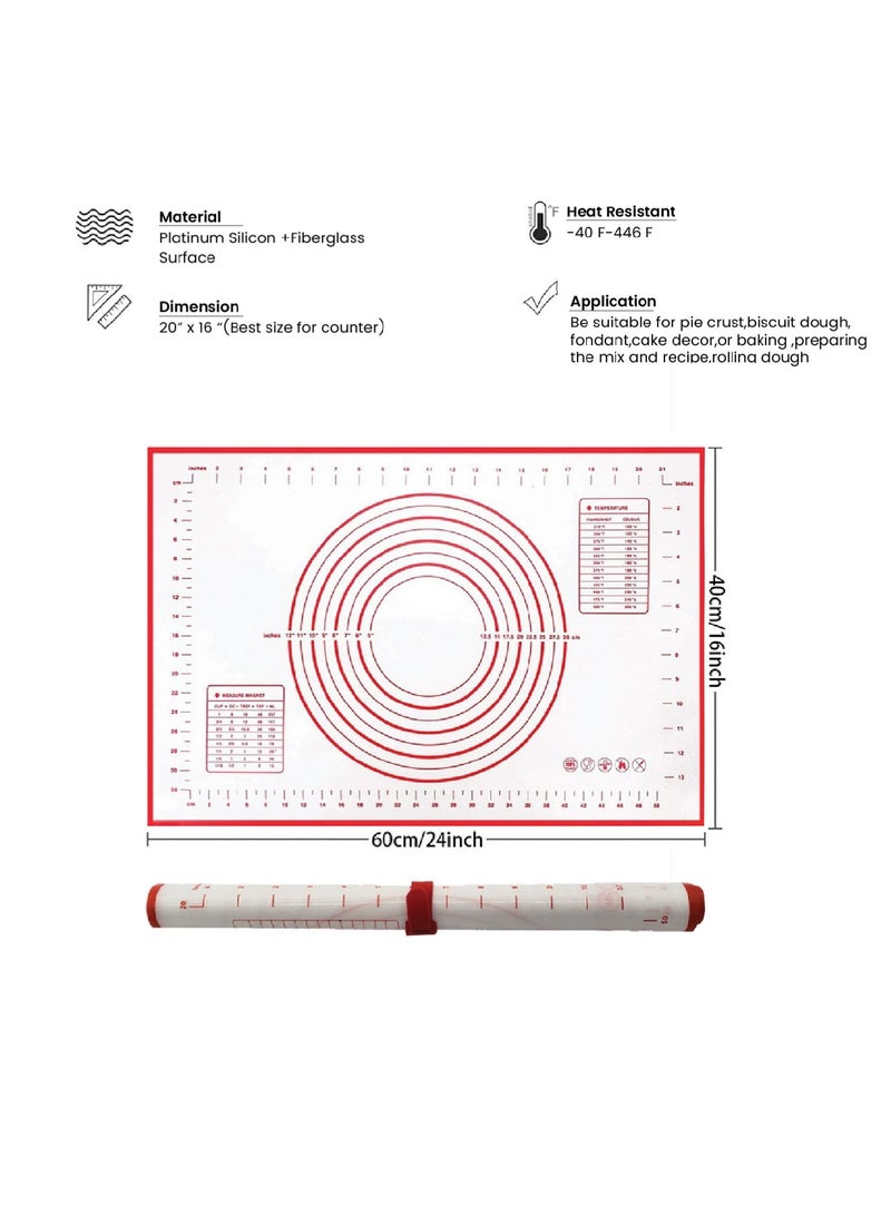 ريست REST Slicon Baking Mat, Non Stick Silicon Rolling Pastry Mat, Oven Liner, Kneading Pad Sheet Glass Fiber Rolling Dough Extra Large Size For Cake Macaron Kitchen Tools 60x40cm Red and white - Image 3